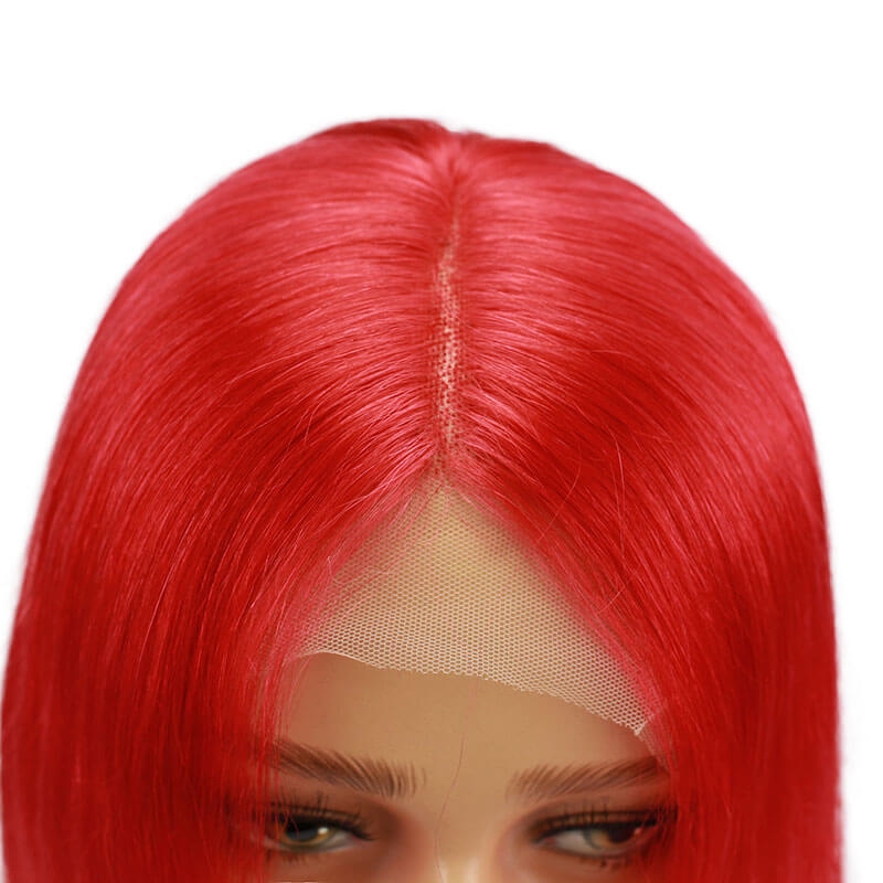 Red Bob Lace Front Wigs 13x6 Human Hair Short Brazilian Hair Wigs For Women Deep Part Middle Bleached Knots With Natural Hair Line - Image 4