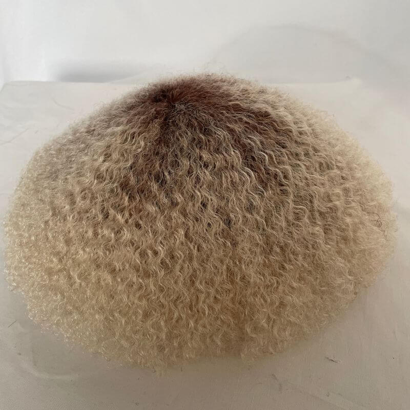 Men Toupee Human Hair Afro Curly Ombre #60 White Color Toupee for Men 8x10 inch Afro Curl Toupee for Black Men Full French Lace Hair System 360 Weave Men Toupee Hair System - Image 24