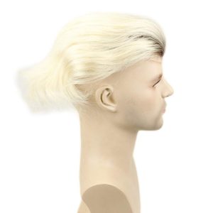 Ombre T60 Platinum Blonde and Black 6-7 Inch 100% Human Hair Men's Toupee Super Thin Mono Lace with PU Around Ombre Blonde 60 Color10" x 8" Toupee - Image 5