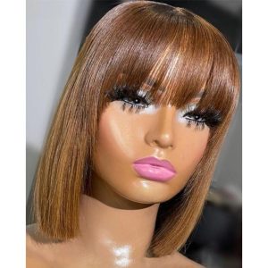 Bob Colored Human Hair Wigs For Women Brazilian Brown Bob Wig Lace Front Ombre Human Hair Wig Preplucked with Bangs - Image 4