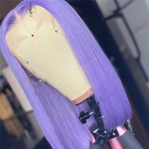 Short Pixie Straight Bob Purple Colored Human Hair Wigs Transparent Peruvian Remy Short Bob Lace Front Wigs Preplucked Lace Front Wig 150% - Image 2