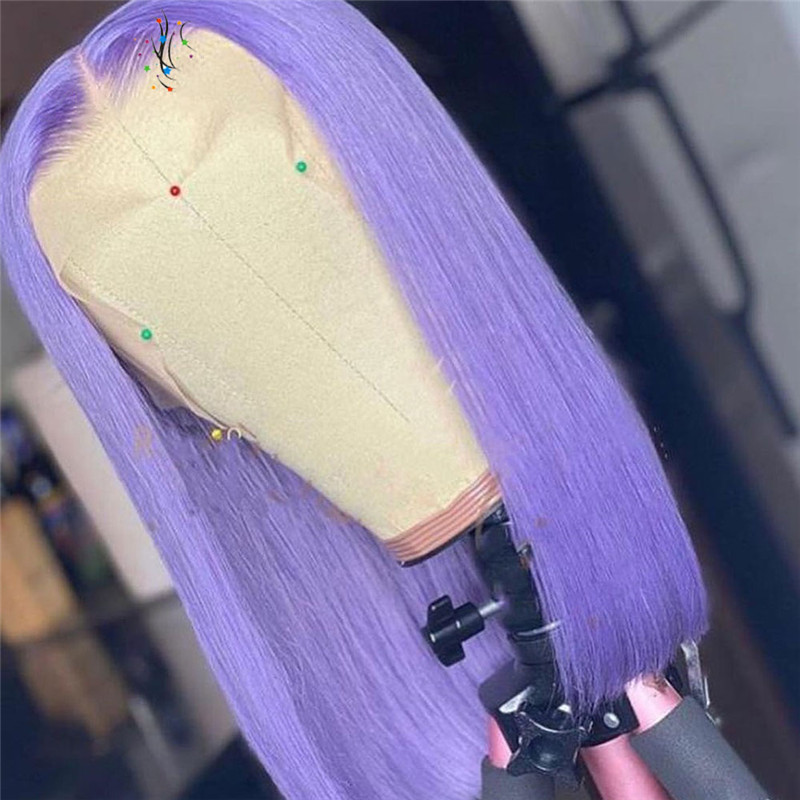 Short Pixie Straight Bob Purple Colored Human Hair Wigs Transparent Peruvian Remy Short Bob Lace Front Wigs Preplucked Lace Front Wig 150% - Image 2