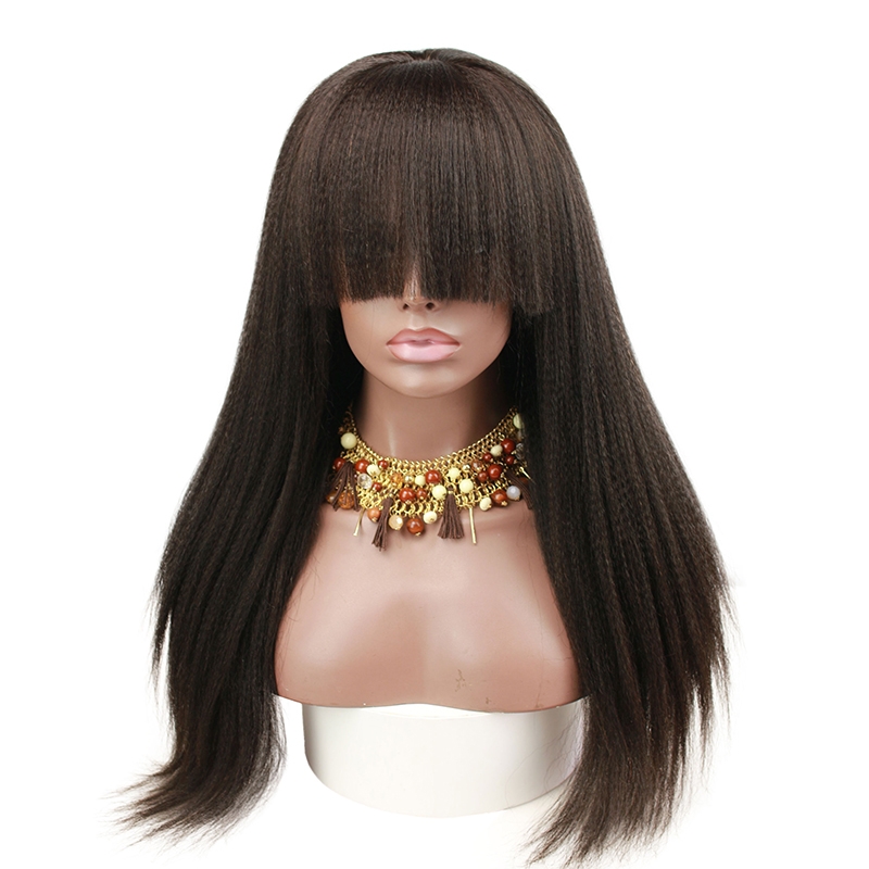 Pre Plucked Human Hair Lace Wigs With Bangs Italian Yaki Human Hair Wigs for Black Women with Baby Hair - Image 3