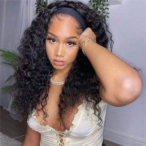 Headband Human Hair Wigs 180% Density Water Wave Curly None Lace Front Wigs for Black Women Glueless Deep Wave Machine Made Wigs - Image 4