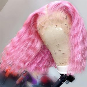 Bob Lace Front Wig Pink Ombre Human Hair Wig Brazilian Remy Short Bob Wavy Transparent Lace Front Wigs For Women 150% - Image 2