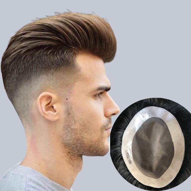 Hairpieces Replacement System For Men Swiss Lace Net With Half Pu Around Hair 100% European Remy Human Hair 10x8