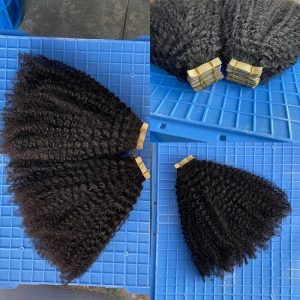 Afro Kinky Curly Brazilian Human Hair Tape In Hair Extensions Brazilian Remy Tape Hair 40pcs/Bundle  For Black Women Skin Weft Tape Glue In Hair Extensions - Image 8