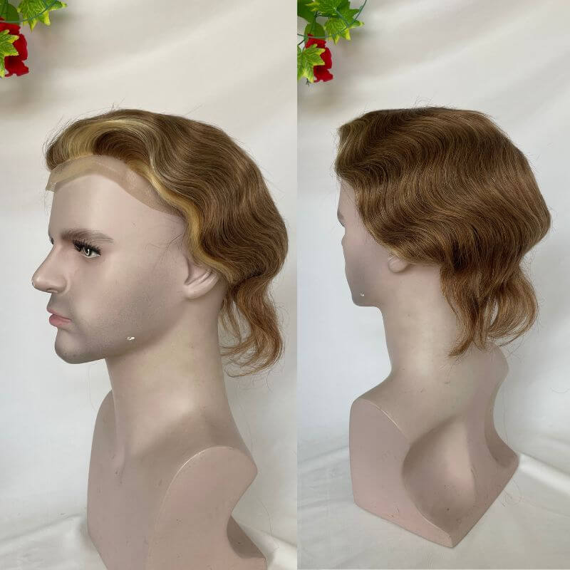 Full Lace 10X8 Inch Toupee 4mixed 27 highlight 613 Front Colored Mens Hair Remy 100% Human Hair Toupee for Men 100% European Hair System - Image 3