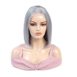 Alternative view of 13x4 Bob Lace Wigs Silver Gray Colored Human Hair Lace Front Wig Grey 150% Density Bob Lace Wig