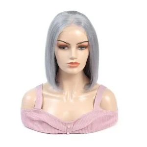 Alternative view of 13x4 Bob Lace Wigs Silver Gray Colored Human Hair Lace Front Wig Grey 150% Density Bob Lace Wig