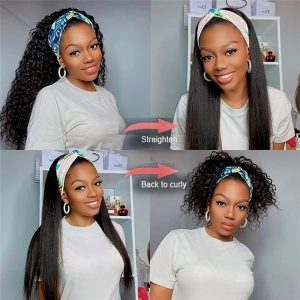 Headband Wig Human Hair Curly Headband Wig Glueless None Lace Front Wigs Machine Made Wigs,18 inch Virgin Human Hair Headbands wig for Black Women - Image 5
