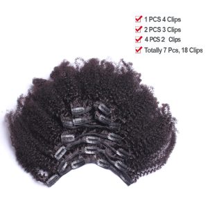 Alternative view of Clip In Human Hair Extensions 4B 4C Afro Kinky Curly Brazilian Non Remy Hair Full Head 7 Pcs Natural Color Hair