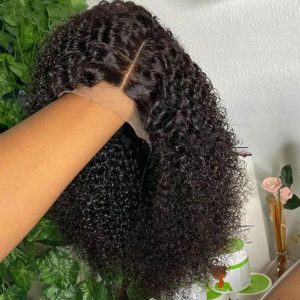 13x4 Lace Front Wig Curly Cambodian Human Hair Wigs 180% Density Kinky Curly Wigs For Black Women Black Color with Baby Hair - Image 3