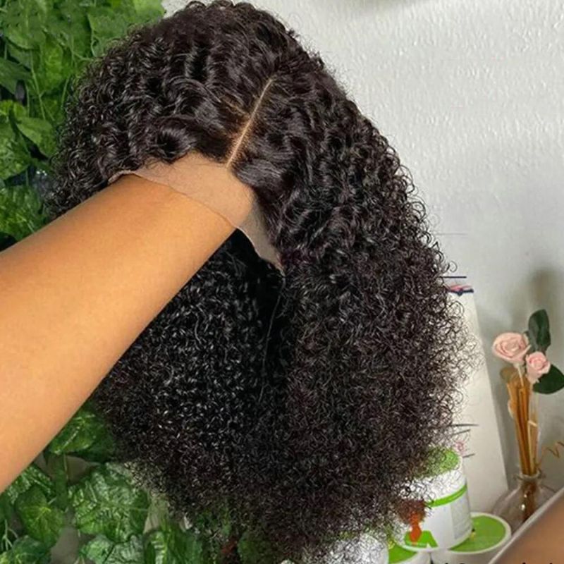 13x4 Lace Front Wig Curly Cambodian Human Hair Wigs 180% Density Kinky Curly Wigs For Black Women Black Color with Baby Hair - Image 3