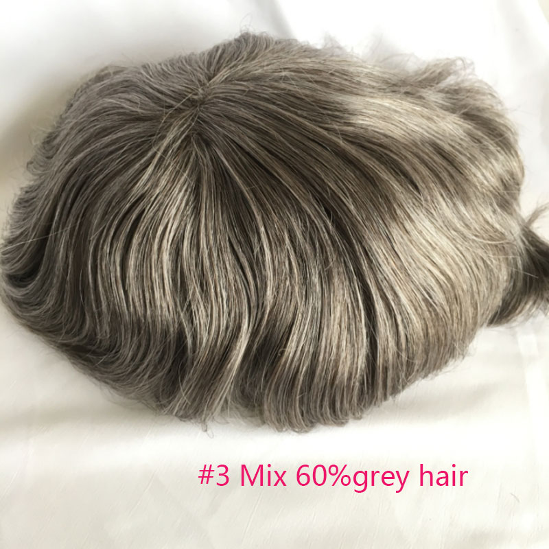Men's Toupee Human Hair Monofilament Net Base Thin Skin Around with Combs Toupee for Men #2 Mixed 60% Grey - Image 10