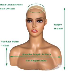Realistic Female Mannequin Head with Shoulder Manikin PVC Head Bust Wig Head Stand for Wigs Display Making,Styling,Sunglasses,Necklace Earrings - Image 19