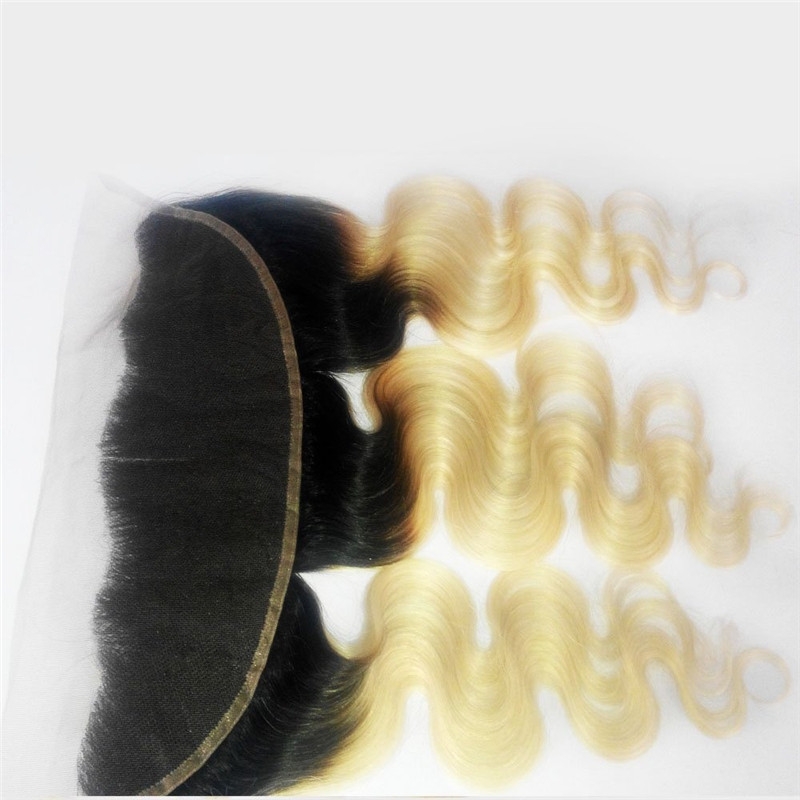 Ombre 13X4 Lace Frontal 1b/613# Ombre Blonde Hand Made Ear to Ear Body Wave Lace Frontal Hair Extension Bleached Knots with Baby Hair - Image 3