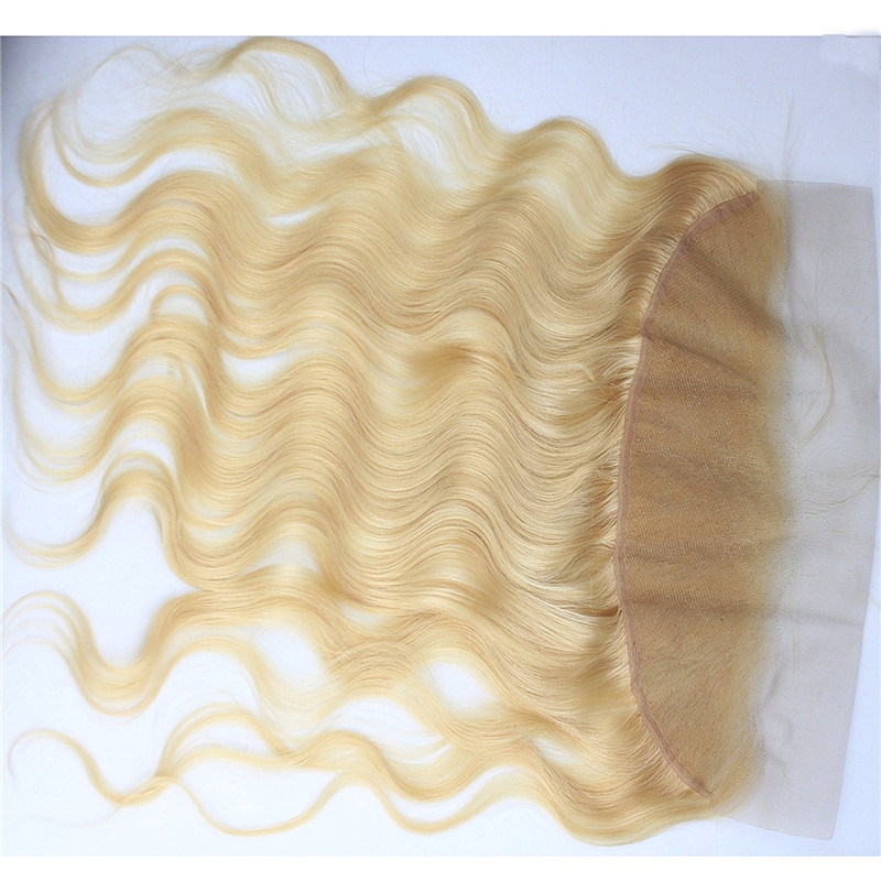 13x4 Full Lace Frontal Closure 130% Density Body Wave Free Part Brazilian Human Hair Full Lace Closure Bleached Knots with Baby Hair #613 Blond - Image 3