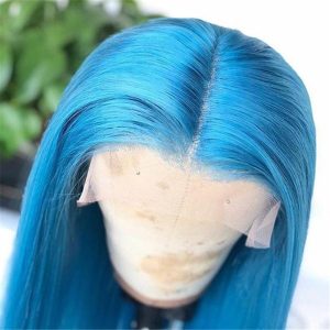 Alternative view of Peruvian Hair Blue Color Straight Style Lace Front Wig