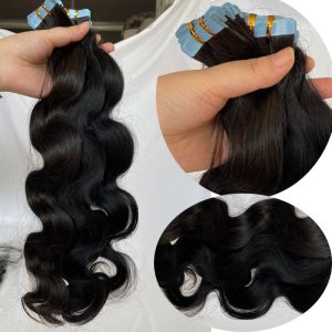 Alternative view of Remy Hair Extensions Tape in Hair Extensions Human Hair Tape in Black Wavy Body Wave 40pcs/100g Hair Extensions