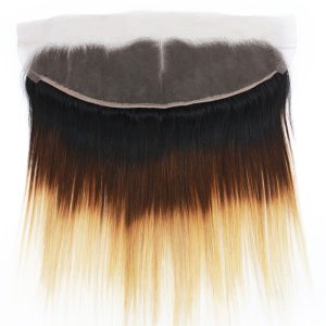 Middle Part Ear To Ear 13x4 Full Frontal Lace Closure Straight Hair Bleached Knots With Baby Hair Color 1BT4T27 - Image 3