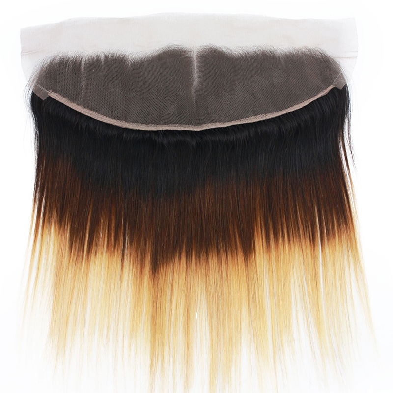 Middle Part Ear To Ear 13x4 Full Frontal Lace Closure Straight Hair Bleached Knots With Baby Hair Color 1BT4T27 - Image 3