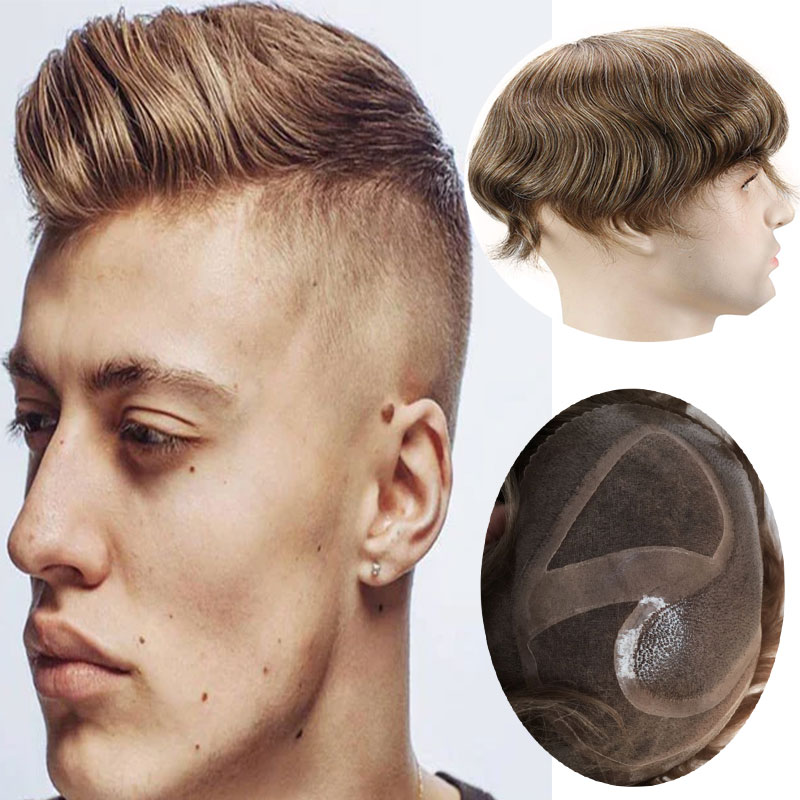 Toupee for men Hair pieces 100% European Virgin Human Hair Replacement System For Men 10"x8" Human Hair Toupee Men Hair Piece #18 Light Brown Color - Image 26