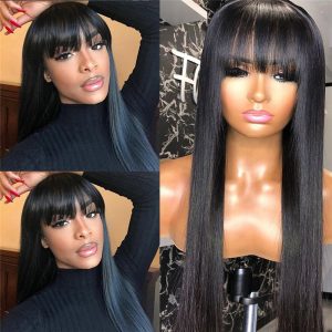 Straight Lace Front Wig With Bangs Remy Brazilian 13x4 Lace Front Human Hair Wigs For Black Women Bang Wig Human Hair Frontal