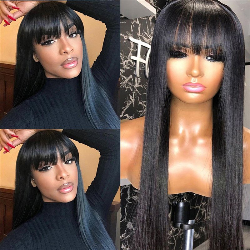 Straight Lace Front Wig With Bangs Remy Brazilian 13x4 Lace Front Human Hair Wigs For Black Women Bang Wig Human Hair Frontal