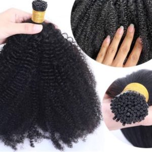 Indian Natural Black Virgin I Tip Hair Extension For Black Women  100% 4B 4C Afro Kinky Curly I Tip Hair