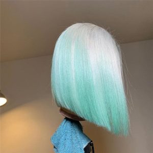 Green Bob Lace Front Wig Green And Gray Human Hair Lace Front Wigs Bob Brazilian Remy Wig Straight Lace Front Bob Wigs - Image 3