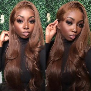 #4 Chocolate Brown Colored 13*6 Hd Lace Front Wig Human Hair Wigs Skin Melt For Black Women