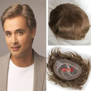 Alternative view of Toupee for men Hair pieces 100% European Human Hair Replacement System For Men 10"x8" Human Hair Toupee Men Hair Piece 6 Color Mixed 10% White Color
