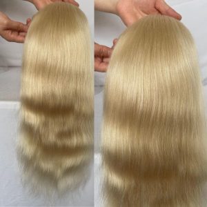 Silky Straight Wave 12 Inch Long Human Hair Toupee for Men 8x10 Hairpieces Human Hair Mens Toupee Mono Net with PU around Ombre Ash Blonde Color - Image 15
