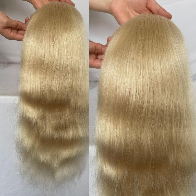 Silky Straight Wave 12 Inch Long Human Hair Toupee for Men 8x10 Hairpieces Human Hair Mens Toupee Mono Net with PU around Ombre Ash Blonde Color - Image 15