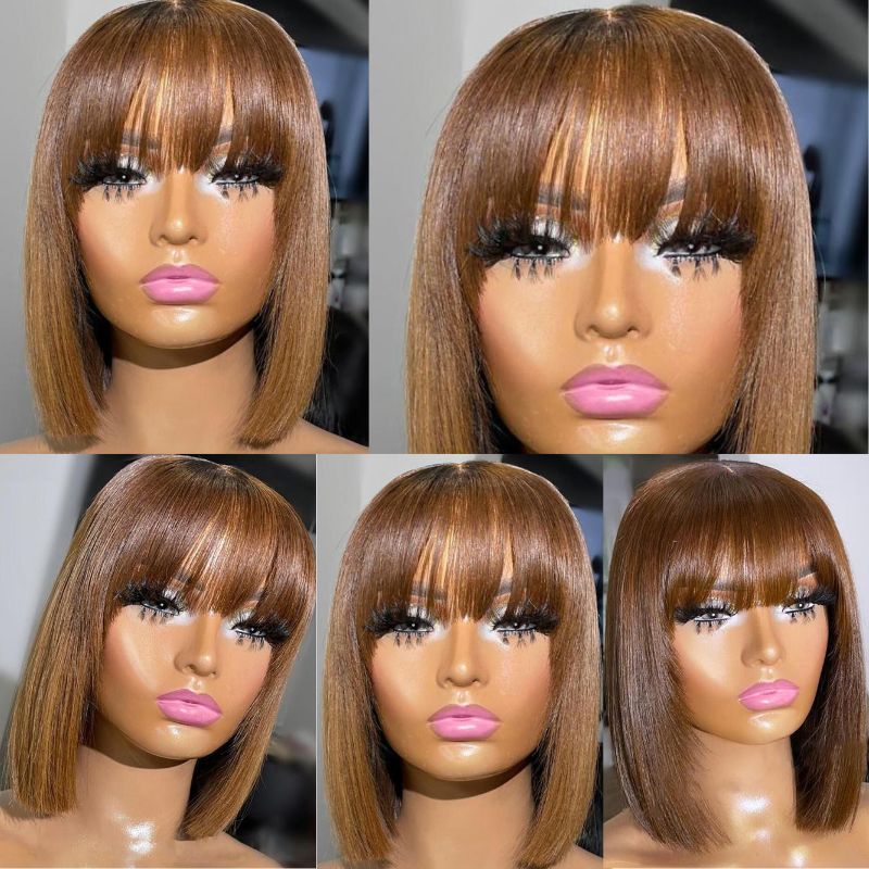 Bob Colored Human Hair Wigs For Women Brazilian Brown Bob Wig Lace Front Ombre Human Hair Wig Preplucked with Bangs