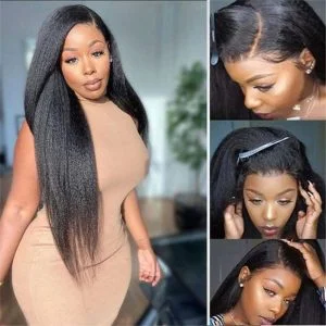 5X5 Hd Lace Closure Wig Kinky Straight Natural Hairline Pre-Plucked Fast Shipping For Women