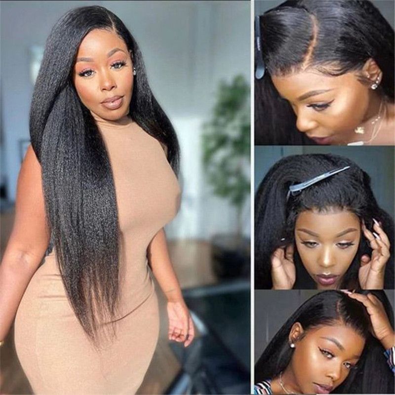 5X5 Hd Lace Closure Wig Kinky Straight Natural Hairline Pre-Plucked Fast Shipping For Women