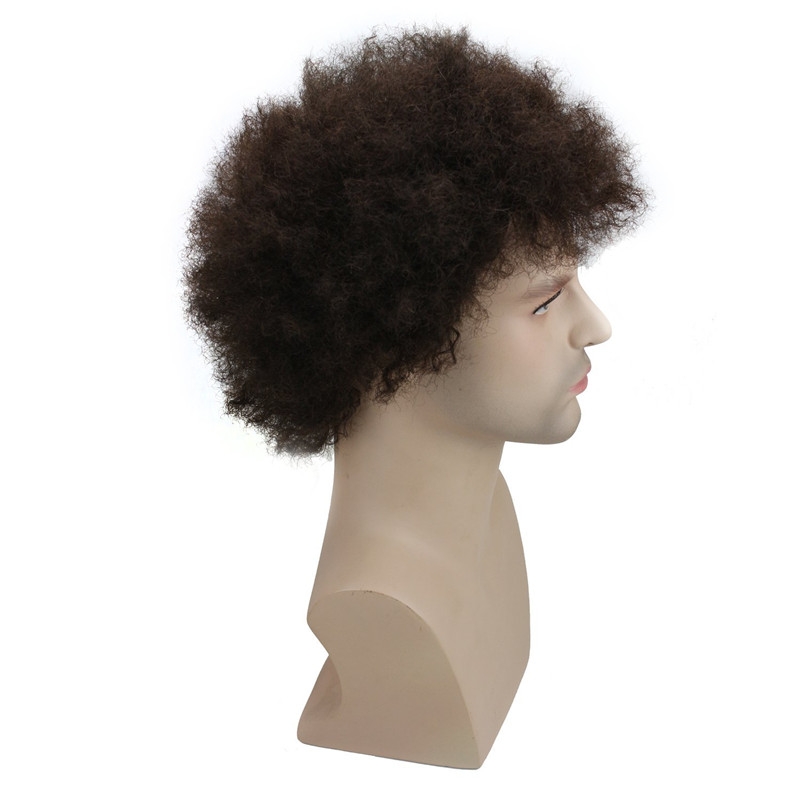 Human Hair Afro Curly Mens Toupee Hairpiece Wig Brazilian Remy Human Hair Short Kinky Curly None Lace Full Wig for Men (Nature Black) - Image 12