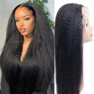 Kinky Straight Human Hair Wigs HD Swiss Transparent Lace Front Human Hair Wigs Peruvian Pre Plucked 13x4 Lace Front Wigs For Black Women Glueless Remy
