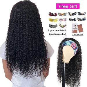 Alternative view of Headband Wigs Human Hair for Black Women Deep Wave Wig 14 Inch Brazilian Virgin Curly Human Hair Wig Glueless None Lace Front Headband Wig