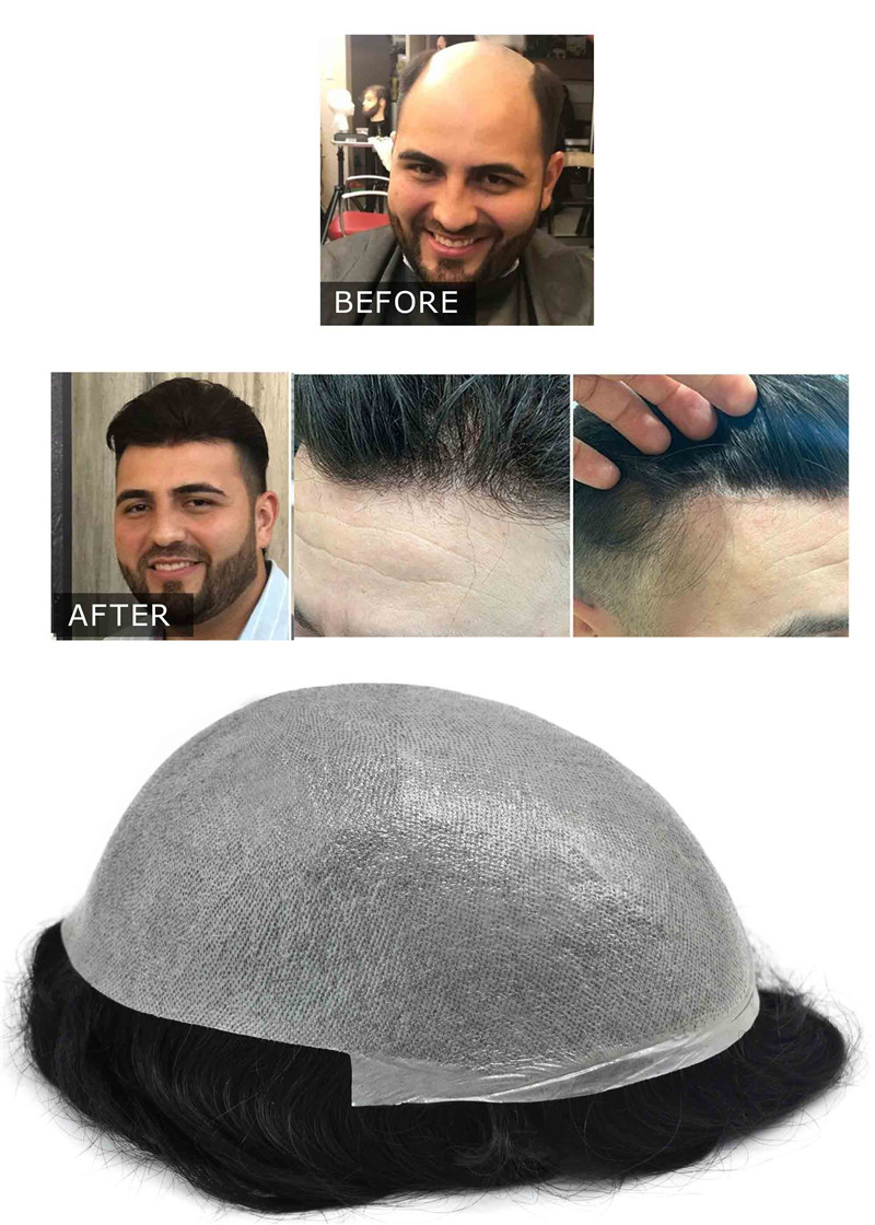 PU V-loop Super Thin Skin Hairpiece Ultra Thin Skin Mens Toupee Invisible Men Hair Replacement Poly Disposable Hairpiece Natural Hairline - Image 17