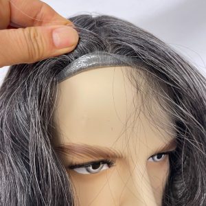 Pwigs Toupee for Men Full Thin Skin PU Cap Base 12inch Long European Human Hair Men Toupee Natural Hairline Hair System 1b Mixed with 60% White Hair Men Wigs - Image 3