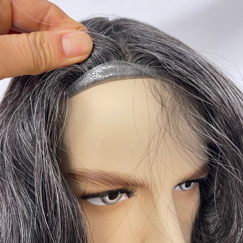 Pwigs Toupee for Men Full Thin Skin PU Cap Base 12inch Long European Human Hair Men Toupee Natural Hairline Hair System 1b Mixed with 60% White Hair Men Wigs - Image 3