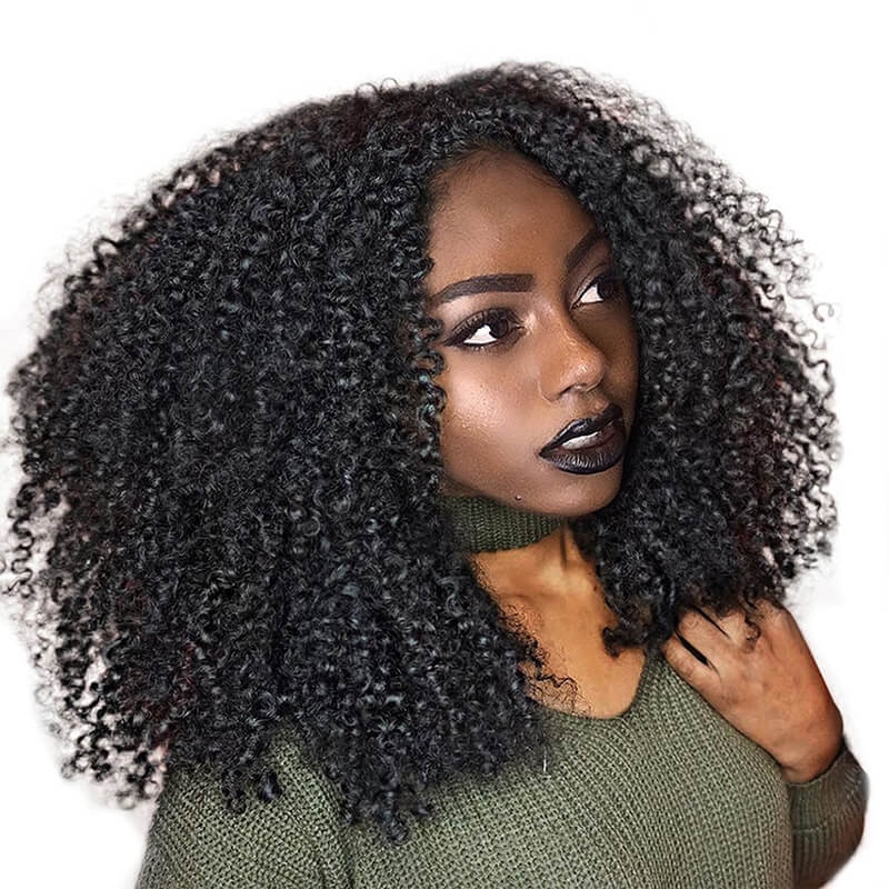 Full Lace Human Hair Wigs Afro Kinky Curly 150% Density Natural Color Natural Hair Line Wig Bleached Knots Natural Baby Hair