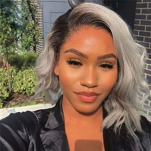 1B/Grey Human Hair Wig Wavy Bob Lace Front Human Hair Wigs Brazilian Remy Preplucked Grey Colored Lace Front Wigs Closure Wig - Image 4