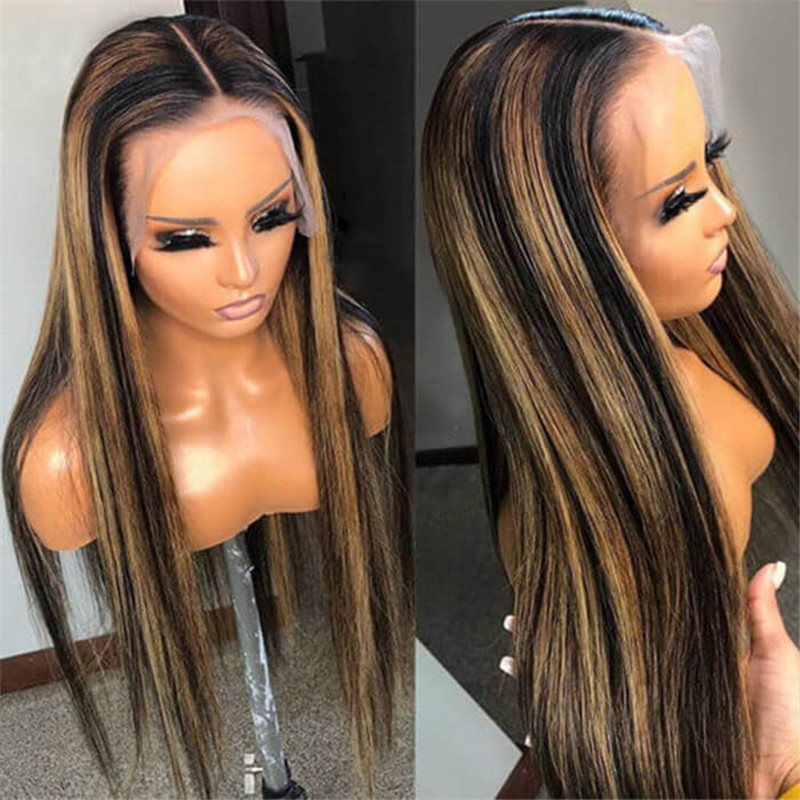 Highlight 1B/27 Straight Lace Front Wigs 150% 180% Density Human Hair For Women - Image 3