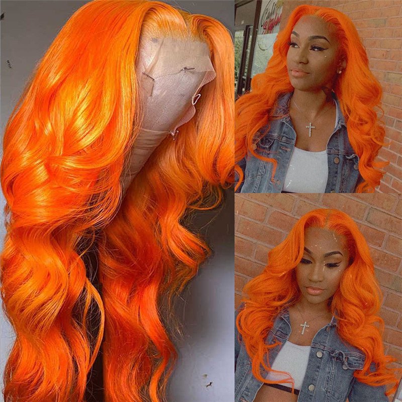 Deep Wave Orange Ombre Human Hair Wigs For Women Brazilian Remy Colored Wigs Pre Plucked Glueless 150%