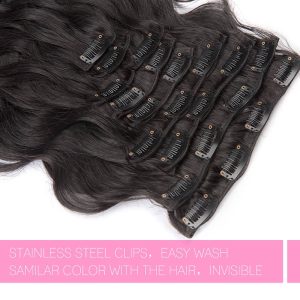 Clips in Hair Extension Unprocessed Body Wave Natural Color Brazilian Human Hair - Image 3