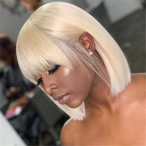 Human Hair Blonde Bob Short Wig With Bangs Style